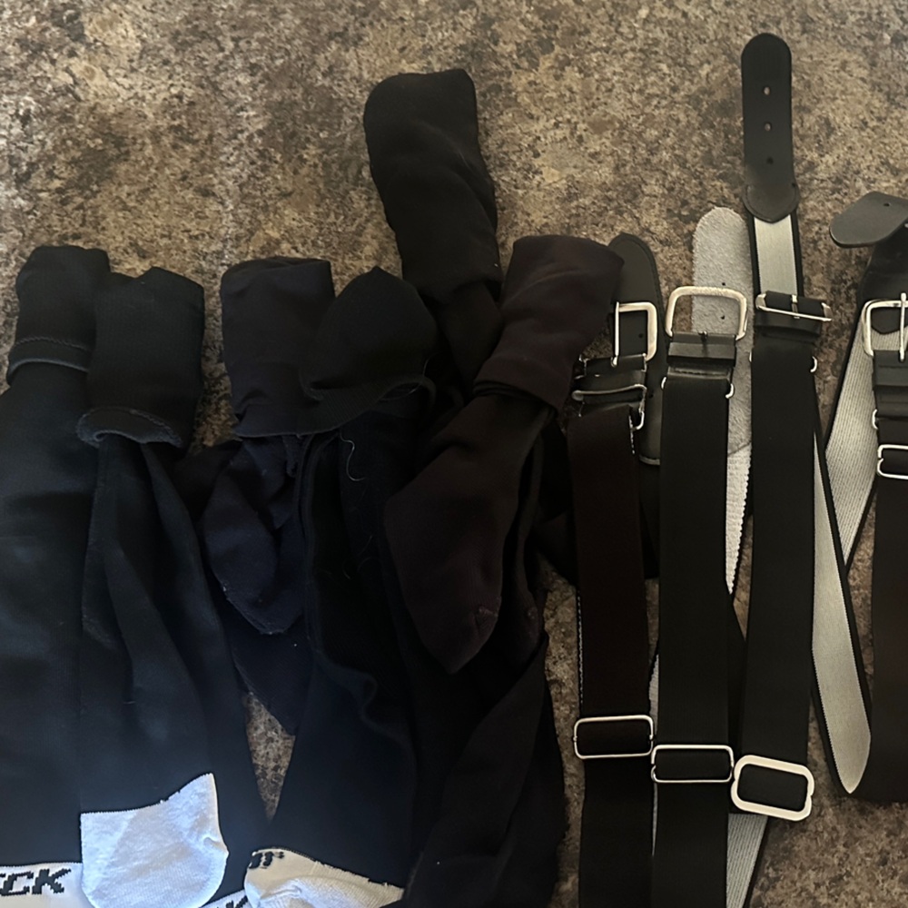 TCK 3 Black softball / baseball sock bundle and 4 black belts